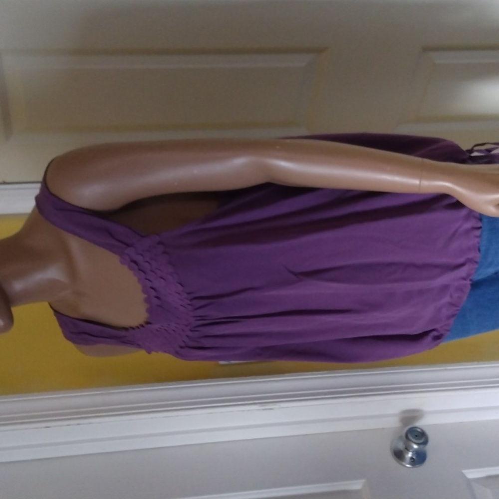 Purple 100% Silk Top Size XL Sleeveless Drawstring Bottom NWOT - Picture 2 of 9